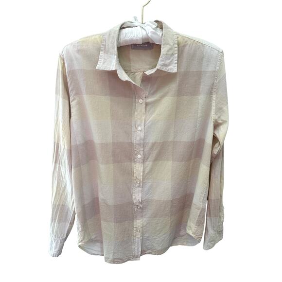 EVERLANE | Relaxed Air Shirt Beige Plaid Button Down 100% Cotton | Size 2 - Picture 1 of 6